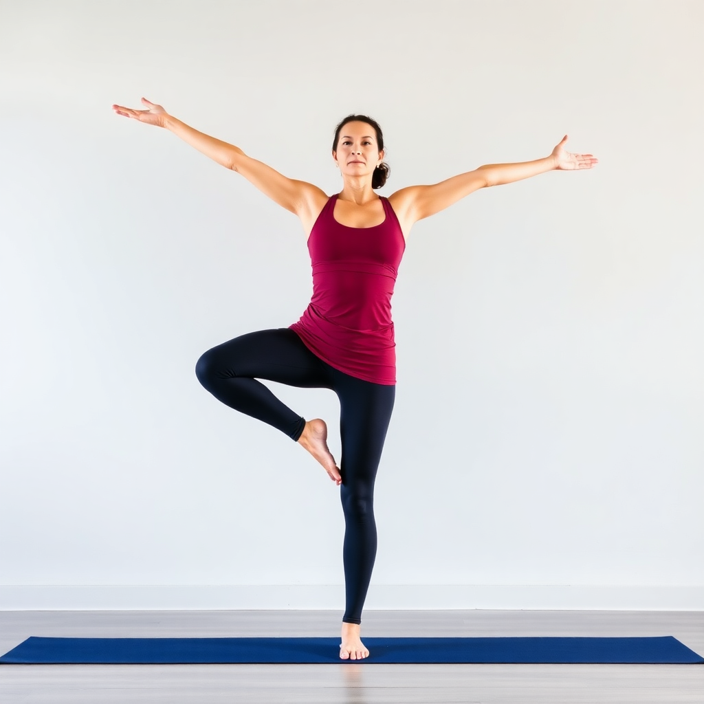 Woman in an advanced yoga pose, balancing on one leg with arms extended